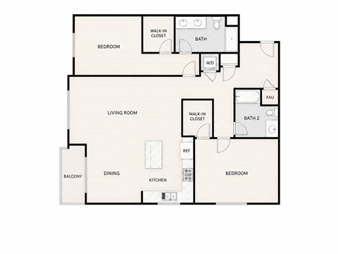 Floor plan for 2 beds, 2 baths, 1429 sqft